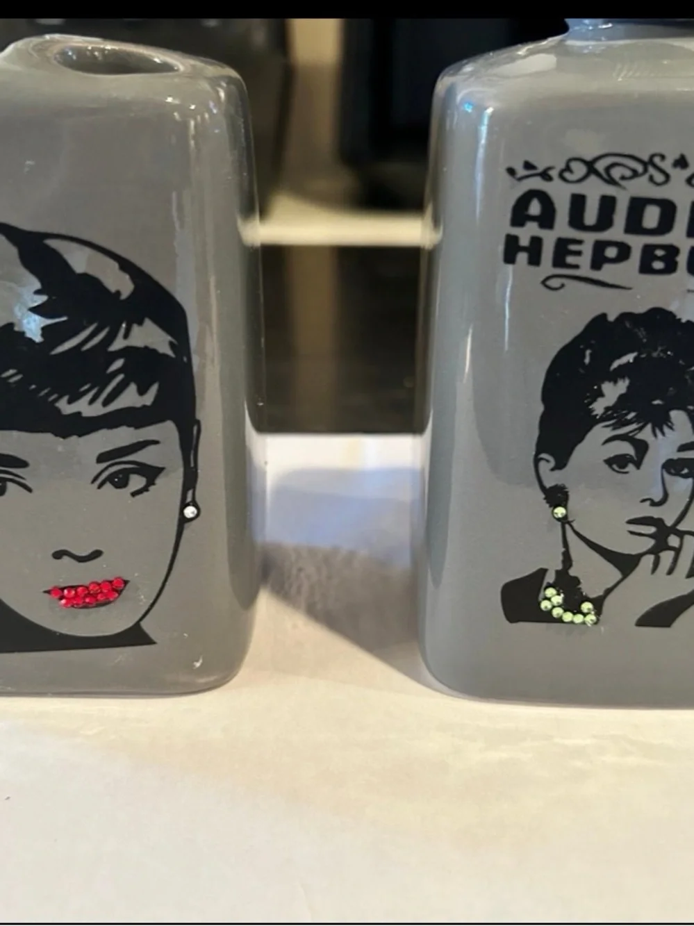 Audrey Hepburn Gray Ceramic Soap Dispenser - Elegant Bathroom Accessory